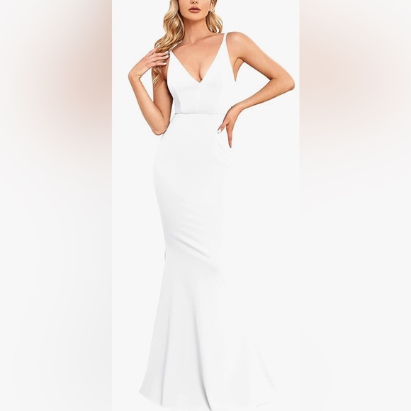 BUPT VNeck Dress Sleeveless Elegant Wedding Guest Bodycon Mermaid Evening Formal - Picture 5 of 8